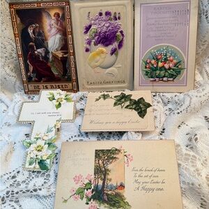 Antique Easter Greeting Card Lot - Floral & Religious Designs